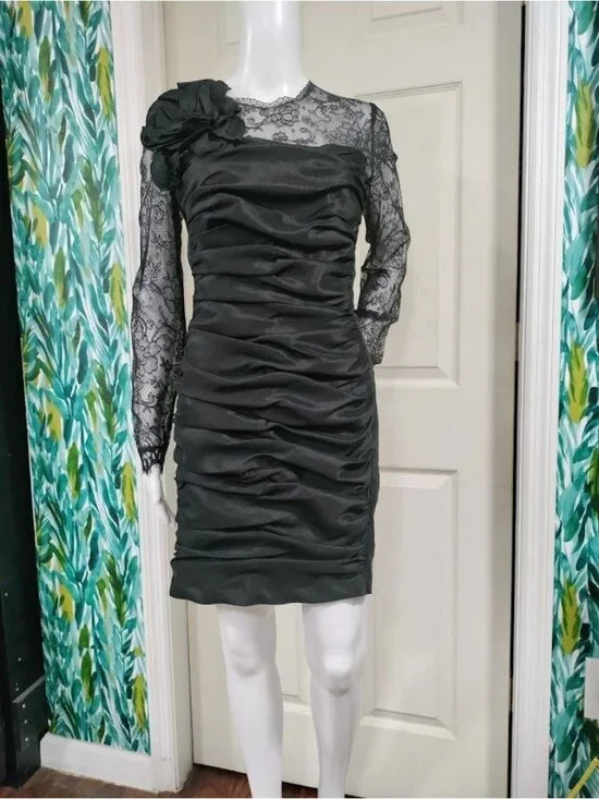 Vintage Jessica McClintock Lace Taffeta Ruched Mini Prom Dress 10 - Picture 6 of 15